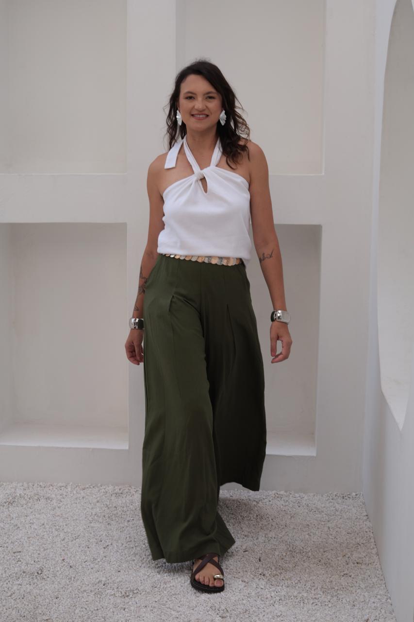 Pantalona Laranjeiras Linho Verde Militar