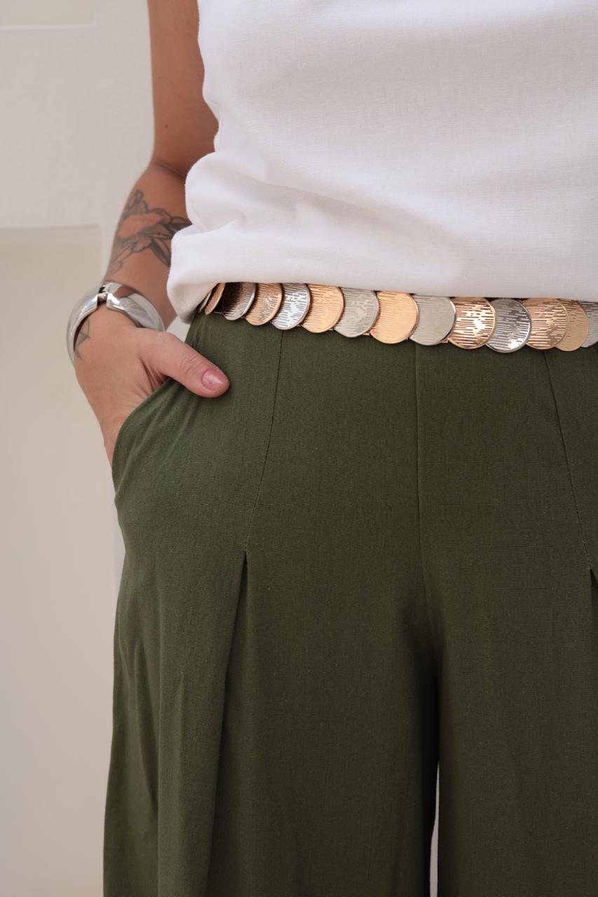 Pantalona Laranjeiras Linho Verde Militar
