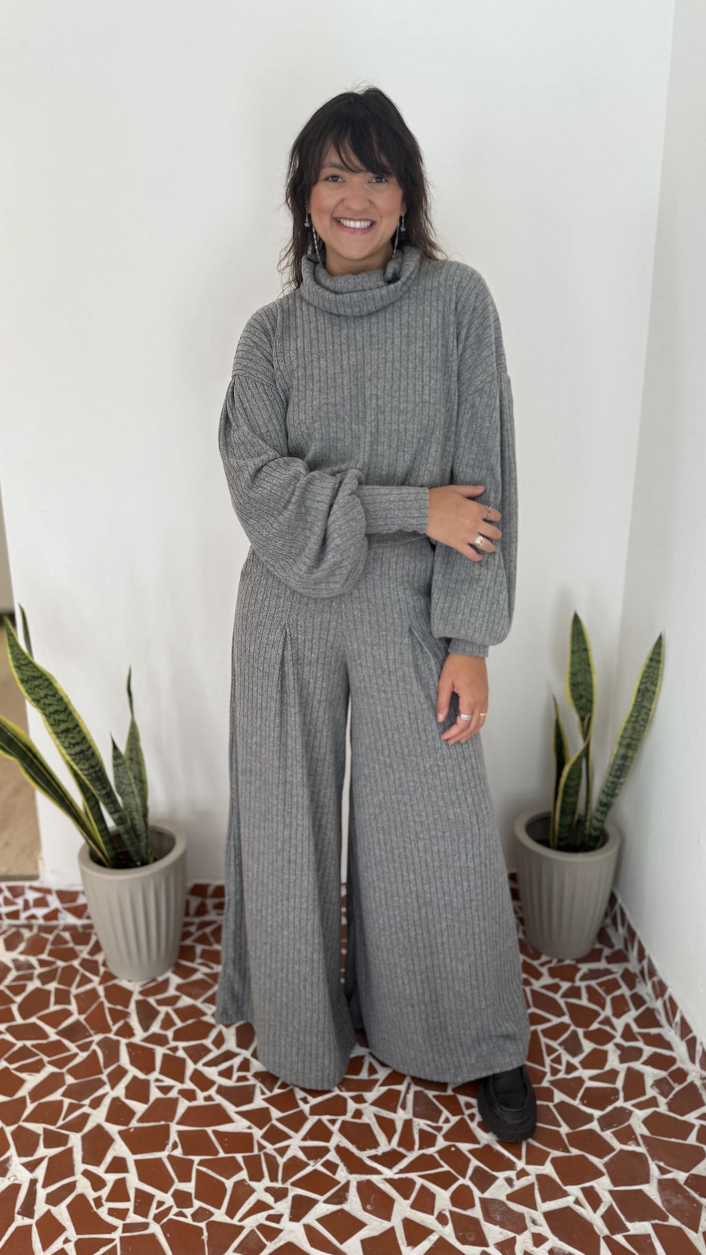 Pantalona Benfica Malha Tricot Cinza