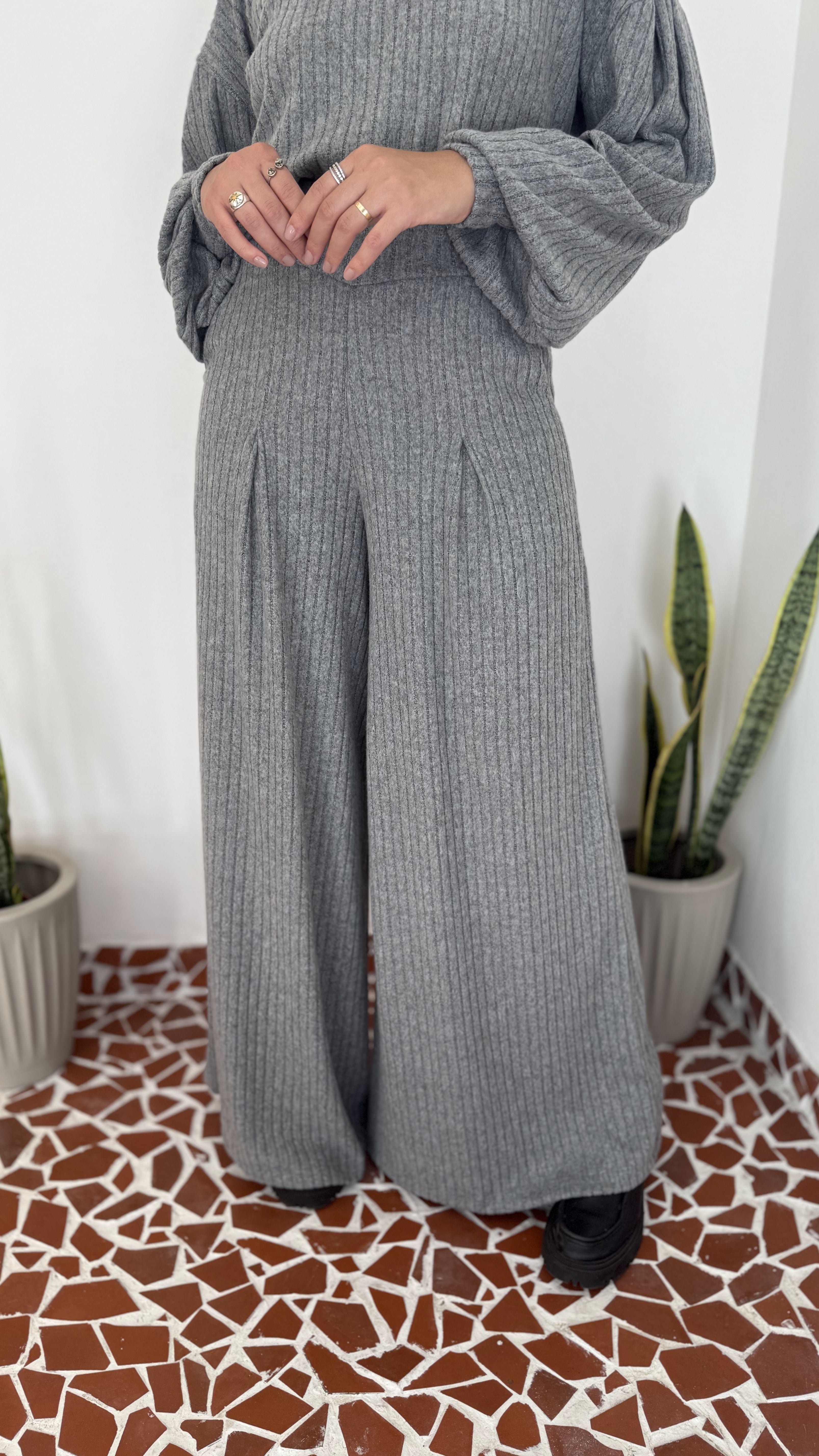 Pantalona Benfica Malha Tricot Cinza