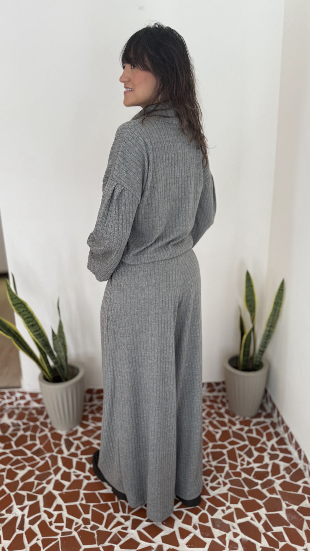 Pantalona Benfica Malha Tricot Cinza