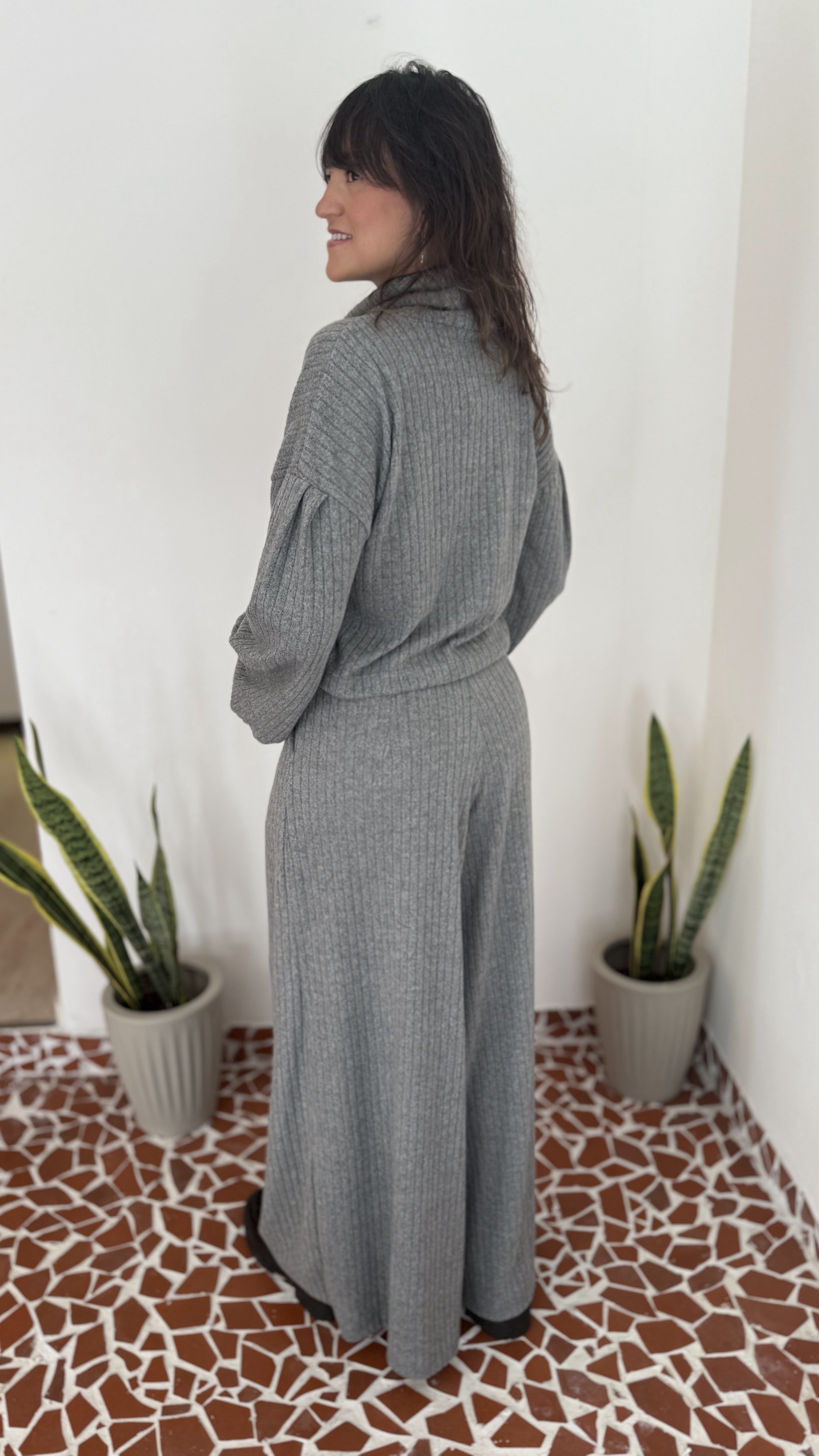 Pantalona Benfica Malha Tricot Cinza