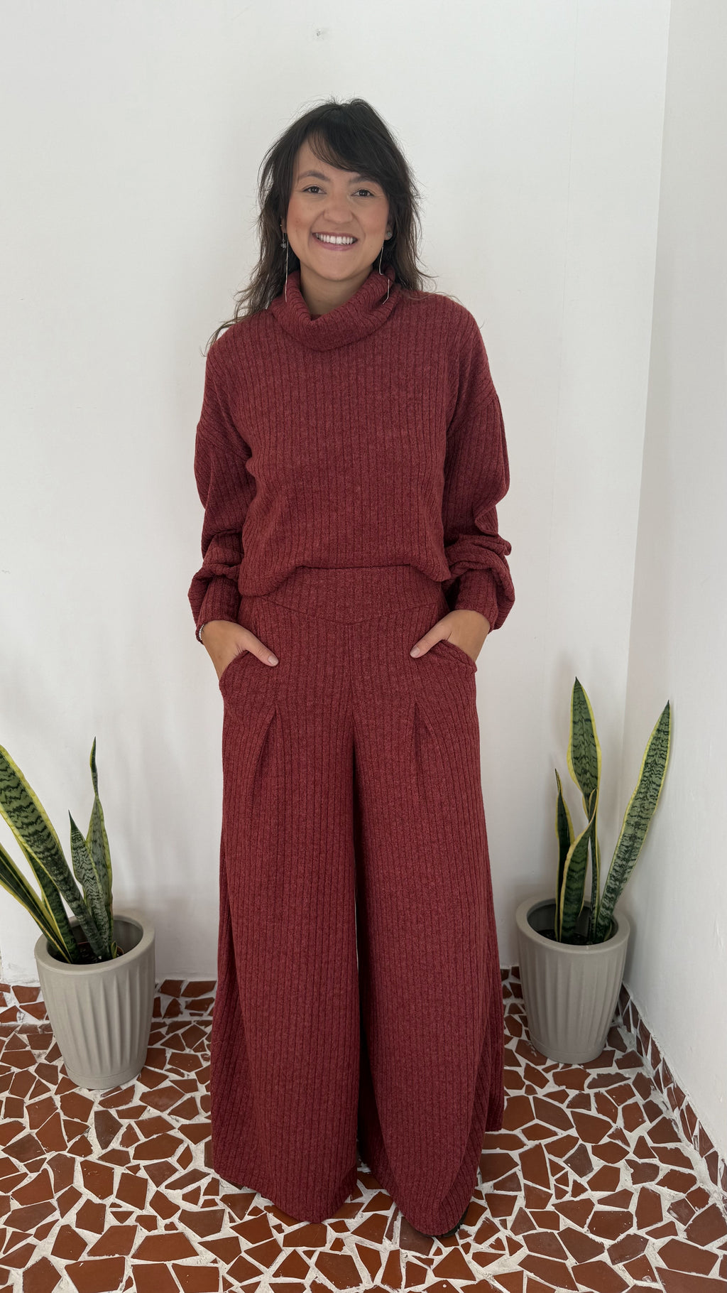 Pantalona Benfica Malha Tricot Marsala
