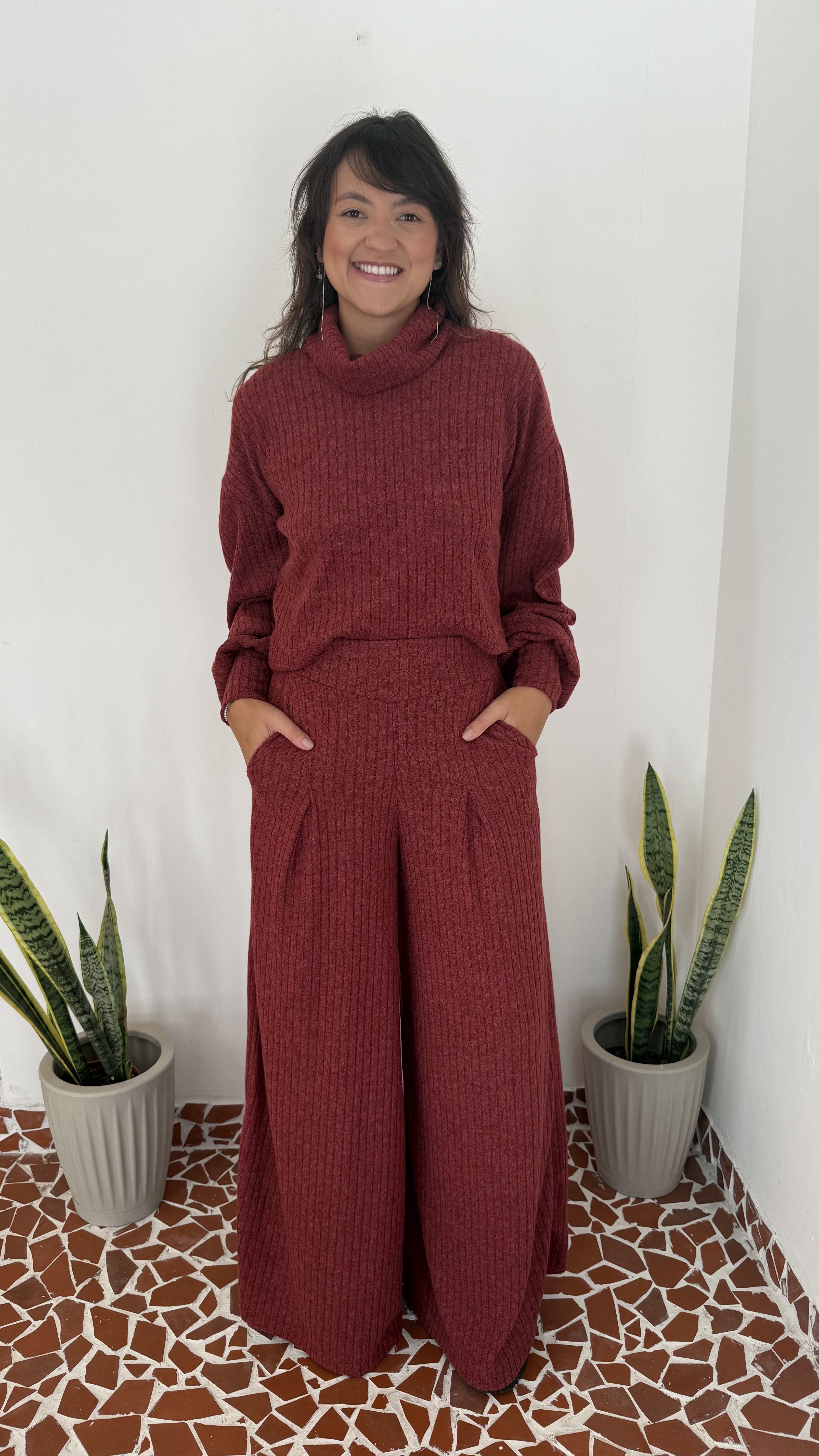 Pantalona Benfica Malha Tricot Marsala