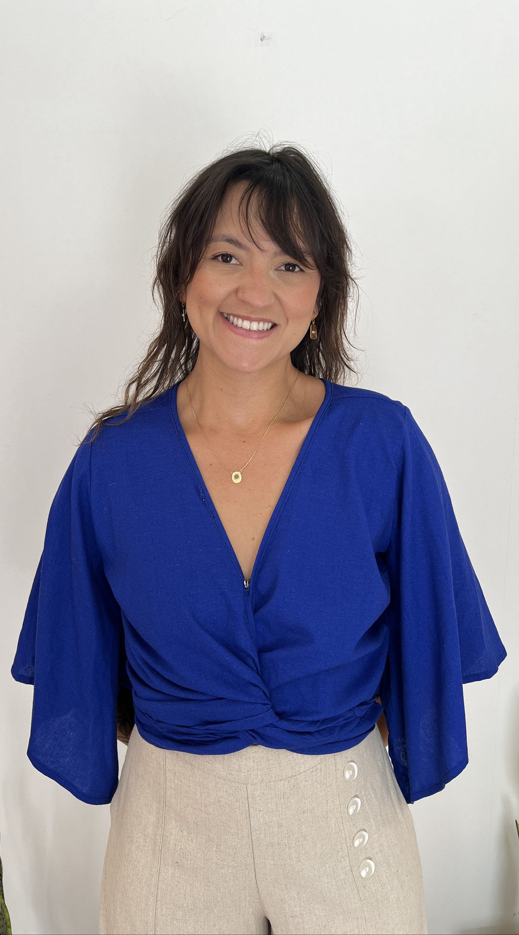 Blusa Tijuca Manga Kimono Azul Royal