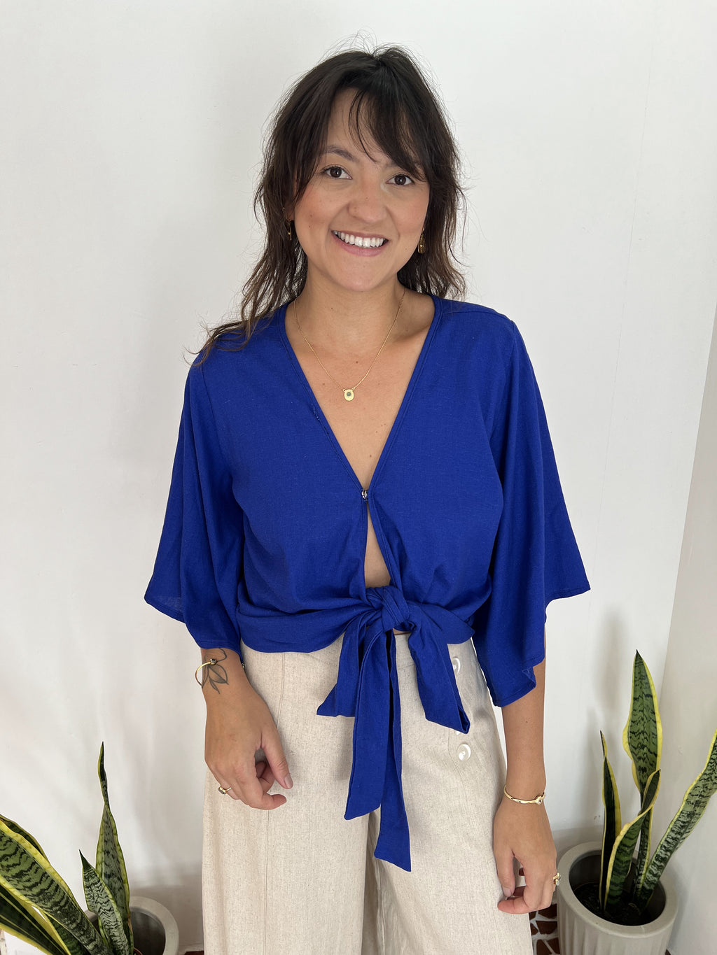 Blusa Tijuca Manga Kimono Azul Royal