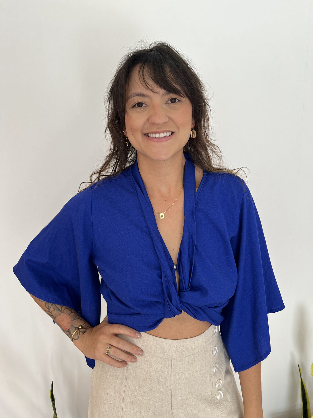 Blusa Tijuca Manga Kimono Azul Royal