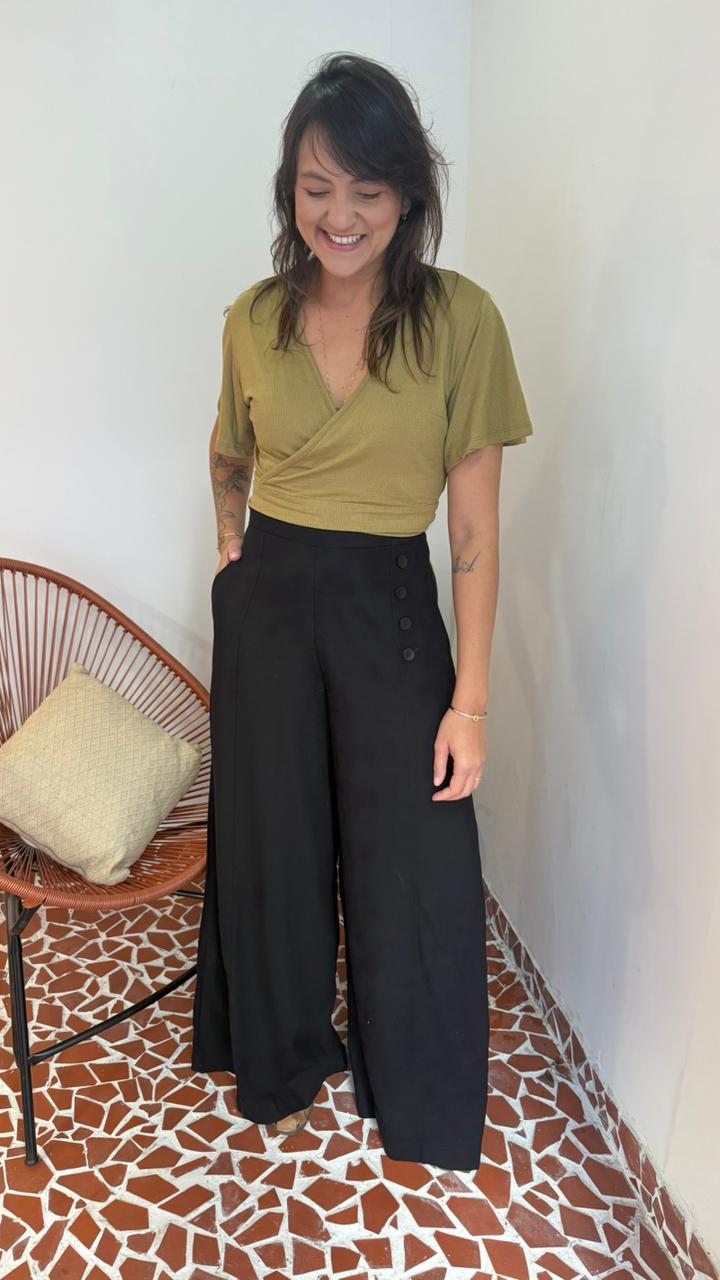Pantalona Flamengo Linho Preto