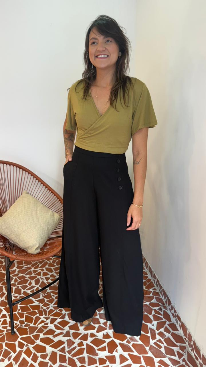 Pantalona Flamengo Linho Preto