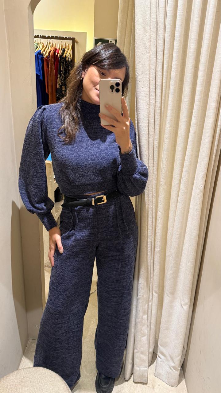Blusa Mangueira Tricot Azul