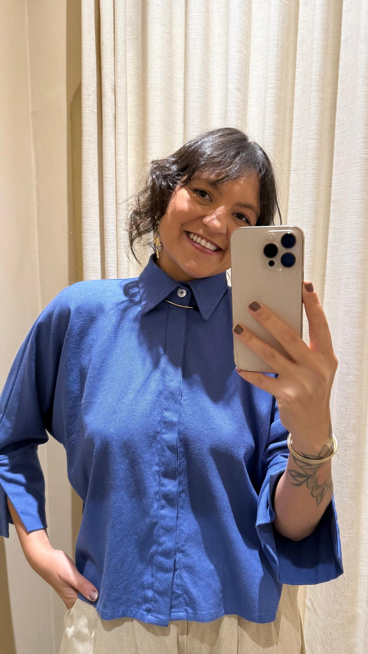 Camisa Linho Azul Jeans