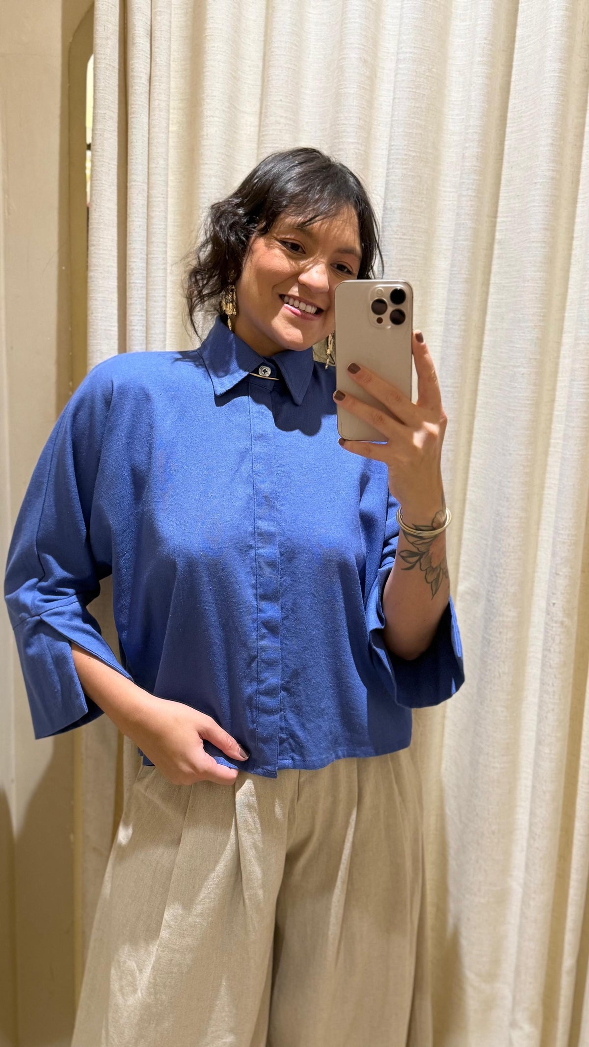 Camisa Linho Azul Jeans