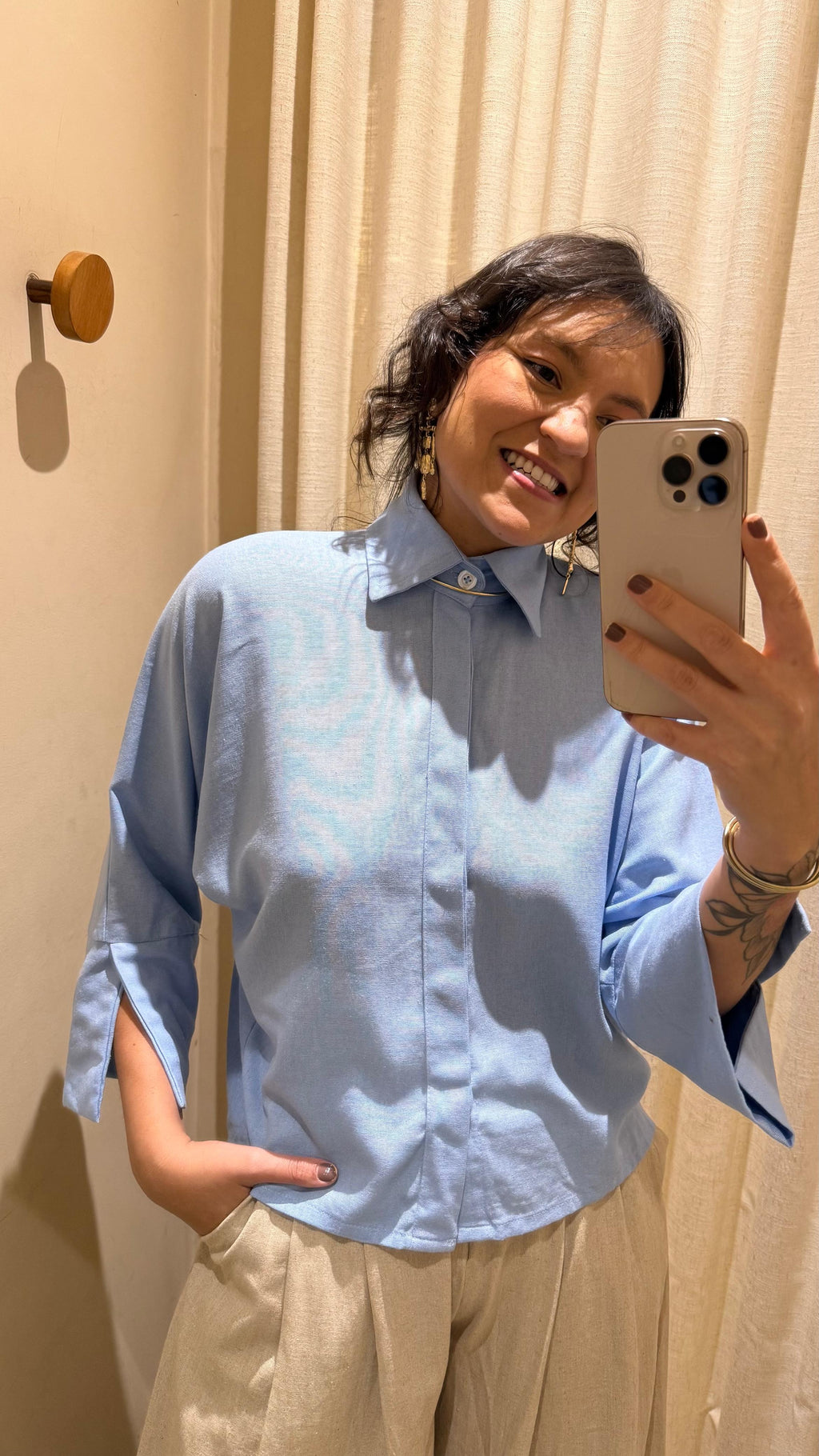 Camisa Linho Azul Bebê