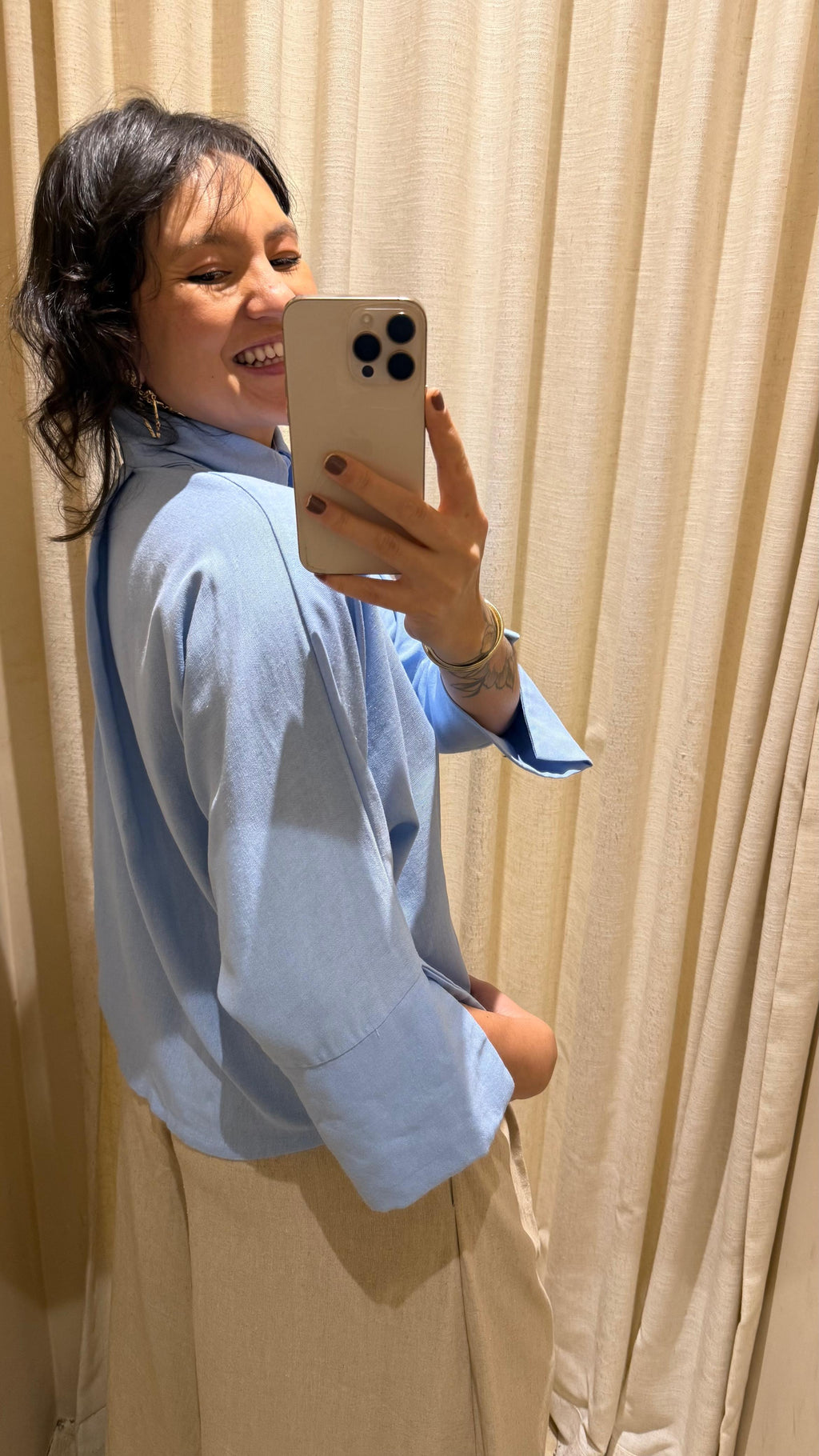 Camisa Linho Azul Bebê