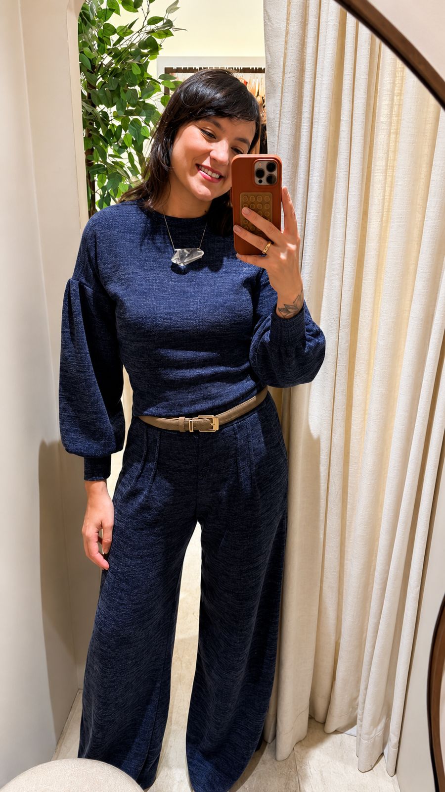 Blusa Mangueira Tricot Azul