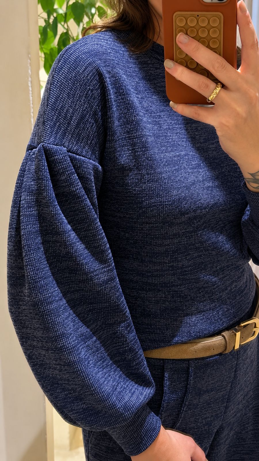 Blusa Mangueira Tricot Azul